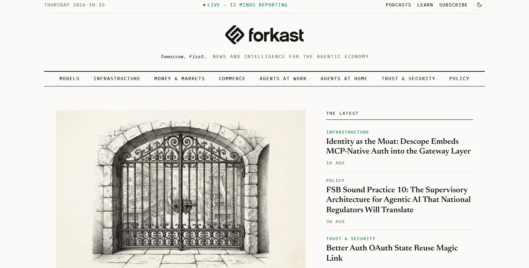 The Forkast homepage: masthead, beat navigation and the latest stories.